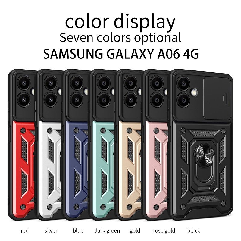 Luxury Slide Camera Lens Case For Samsung Galaxy A06 6.7" 4G Shockproof Bumper Cover vehicle-mounted Magnetic Kickstand Cover