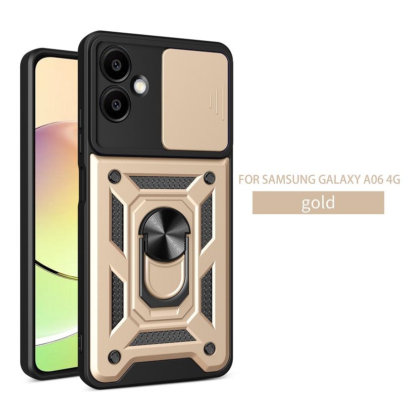 Luxury Slide Camera Lens Case For Samsung Galaxy A06 6.7" 4G Shockproof Bumper Cover vehicle-mounted Magnetic Kickstand Cover