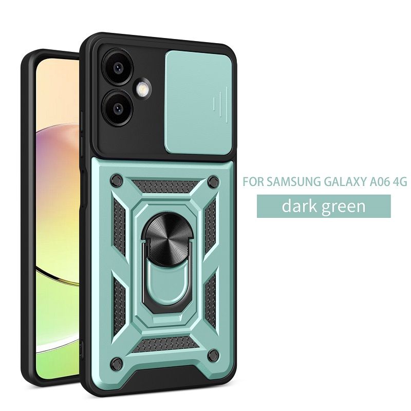 Luxury Slide Camera Lens Case For Samsung Galaxy A06 6.7" 4G Shockproof Bumper Cover vehicle-mounted Magnetic Kickstand Cover