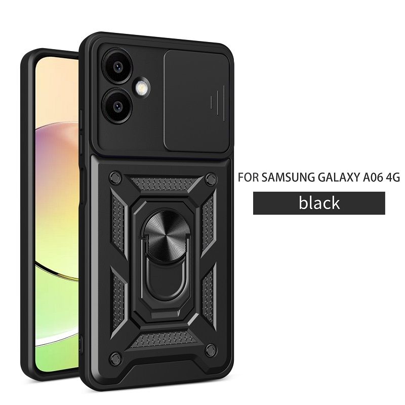 Luxury Slide Camera Lens Case For Samsung Galaxy A06 6.7" 4G Shockproof Bumper Cover vehicle-mounted Magnetic Kickstand Cover