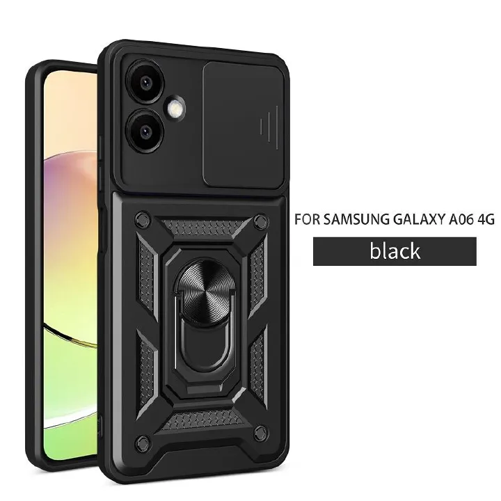 Luxury Slide Camera Lens Case For Samsung Galaxy A06 6.7" 4G Shockproof Bumper Cover vehicle-mounted Magnetic Kickstand Cover