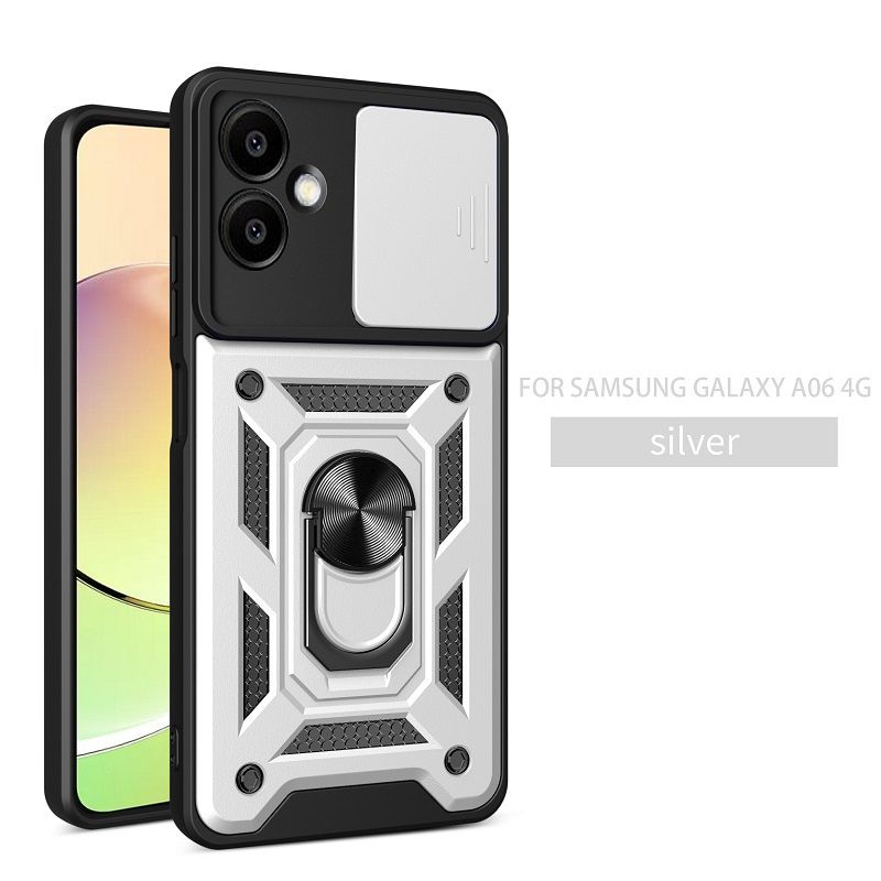 Luxury Slide Camera Lens Case For Samsung Galaxy A06 6.7" 4G Shockproof Bumper Cover vehicle-mounted Magnetic Kickstand Cover