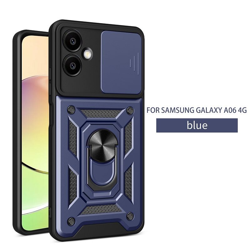 Luxury Slide Camera Lens Case For Samsung Galaxy A06 6.7" 4G Shockproof Bumper Cover vehicle-mounted Magnetic Kickstand Cover