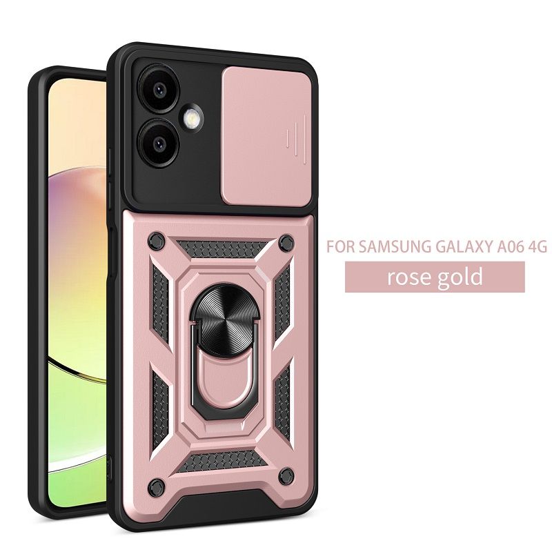Luxury Slide Camera Lens Case For Samsung Galaxy A06 6.7" 4G Shockproof Bumper Cover vehicle-mounted Magnetic Kickstand Cover