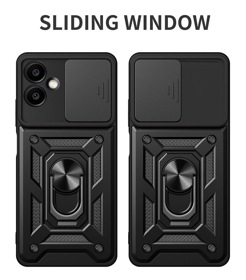 Luxury Slide Camera Lens Case For Samsung Galaxy A06 6.7" 4G Shockproof Bumper Cover vehicle-mounted Magnetic Kickstand Cover