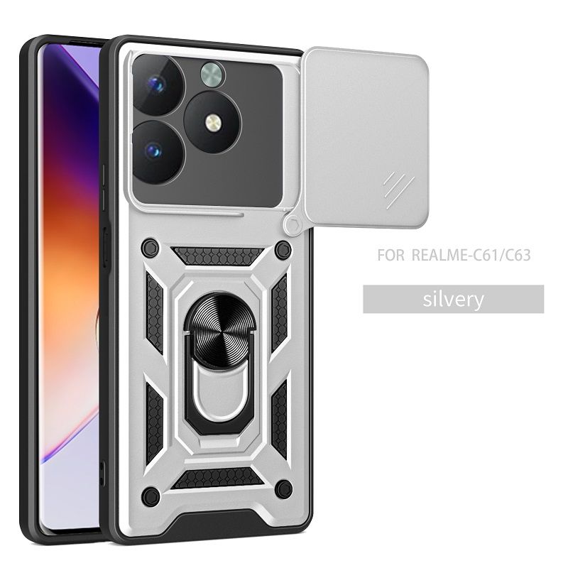 Luxury Phone Case The Camera Lens Cover For OPPO Realme C61 / Realme C63 Shockproof Bumper Cover vehicle-mounted Magnetic Kickstand Case