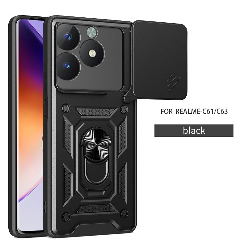 Luxury Phone Case The Camera Lens Cover For OPPO Realme C61 / Realme C63 Shockproof Bumper Cover vehicle-mounted Magnetic Kickstand Case