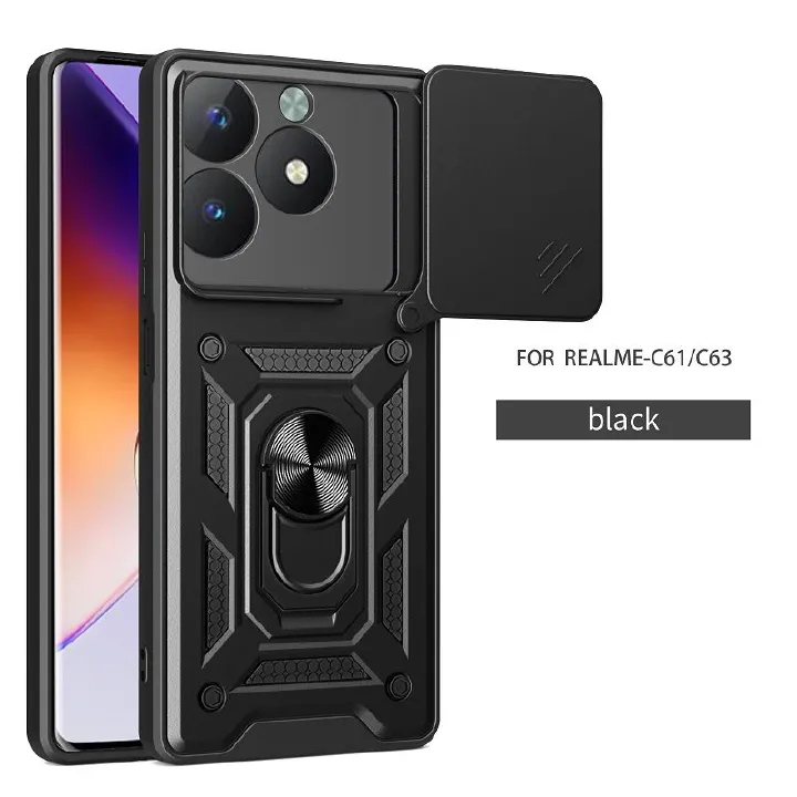 Luxury Phone Case The Camera Lens Cover For OPPO Realme C61 / Realme C63 Shockproof Bumper Cover vehicle-mounted Magnetic Kickstand Case