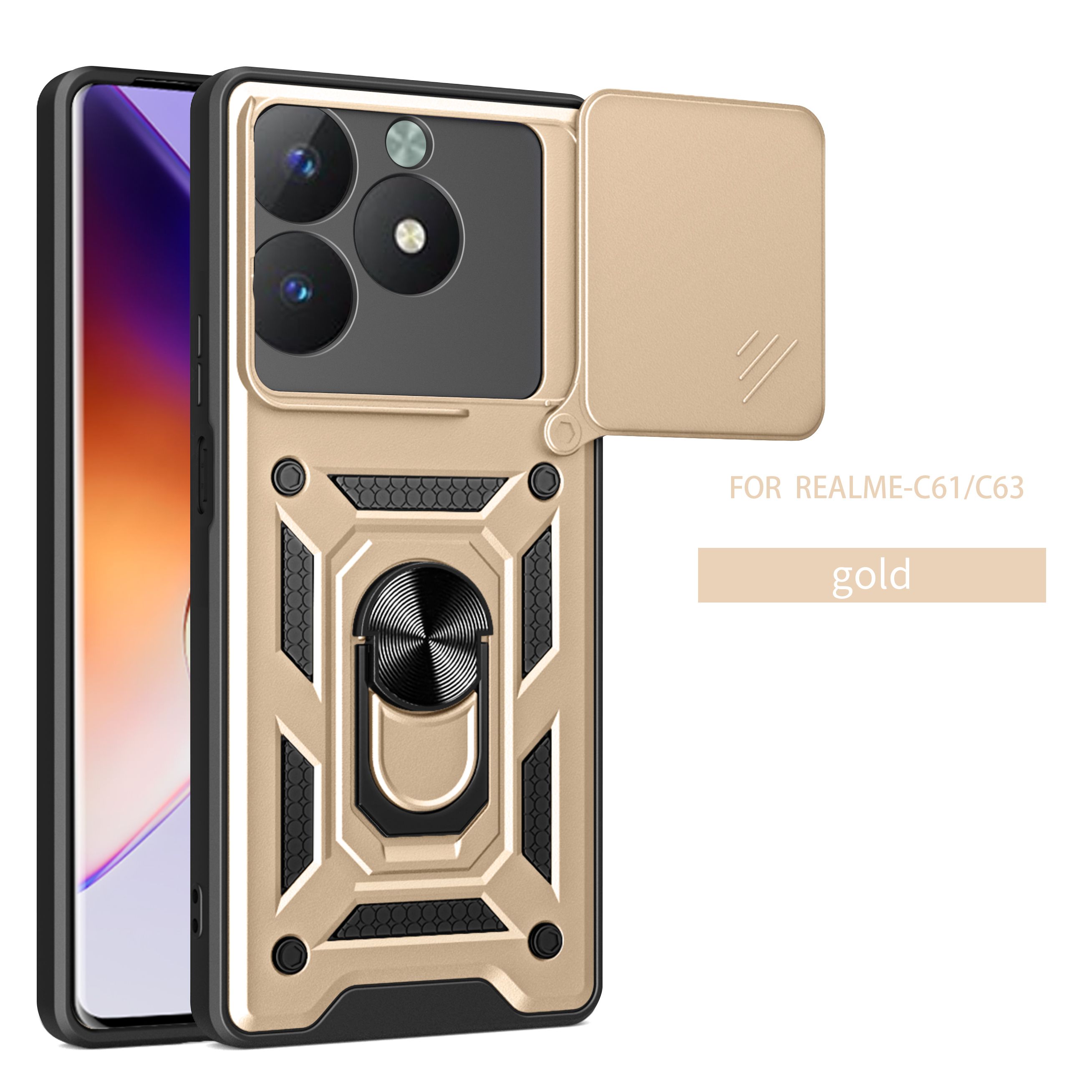 Luxury Phone Case The Camera Lens Cover For OPPO Realme C61 / Realme C63 Shockproof Bumper Cover vehicle-mounted Magnetic Kickstand Case