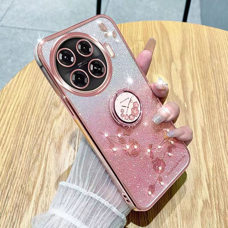 For Tecno Spark 20 Pro Plus/ Spark 20 Pro+ Phone Case Flash Women's and Girls Pink Flower Transparent Shock Protection Luxury Diamond Shining Phone Case Soft TPU