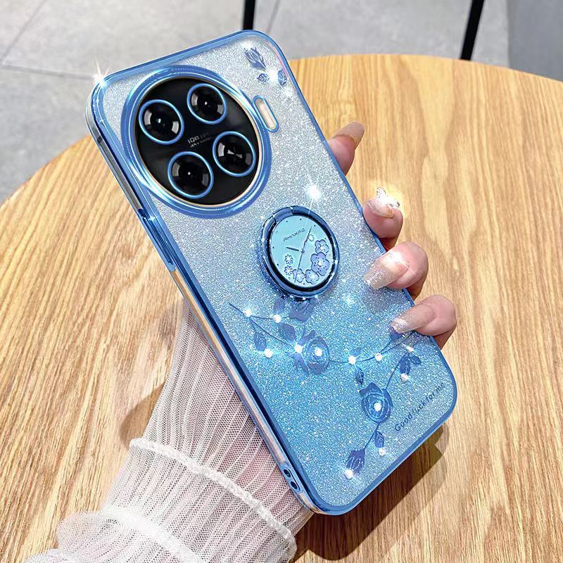 For Tecno Spark 20 Pro Plus/ Spark 20 Pro+ Phone Case Flash Women's and Girls Pink Flower Transparent Shock Protection Luxury Diamond Shining Phone Case Soft TPU