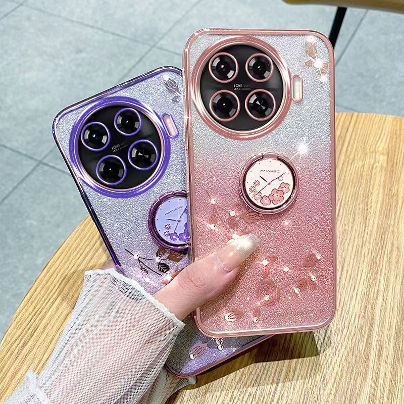 For Tecno Spark 20 Pro Plus/ Spark 20 Pro+ Phone Case Flash Women's and Girls Pink Flower Transparent Shock Protection Luxury Diamond Shining Phone Case Soft TPU