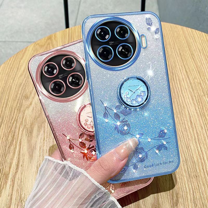 For Tecno Spark 20 Pro Plus/ Spark 20 Pro+ Phone Case Flash Women's and Girls Pink Flower Transparent Shock Protection Luxury Diamond Shining Phone Case Soft TPU