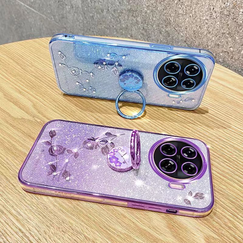 For Tecno Spark 20 Pro Plus/ Spark 20 Pro+ Phone Case Flash Women's and Girls Pink Flower Transparent Shock Protection Luxury Diamond Shining Phone Case Soft TPU