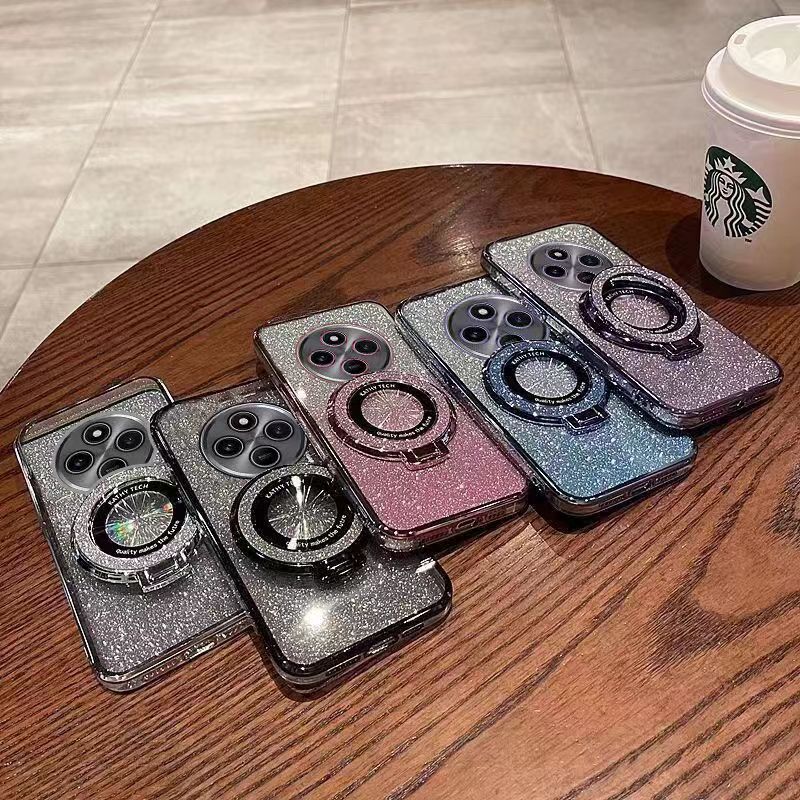 Luxury Transparent Glitter Powder Protective Cover For Xiaomi Redmi 14C Magnetic Support Phone Case