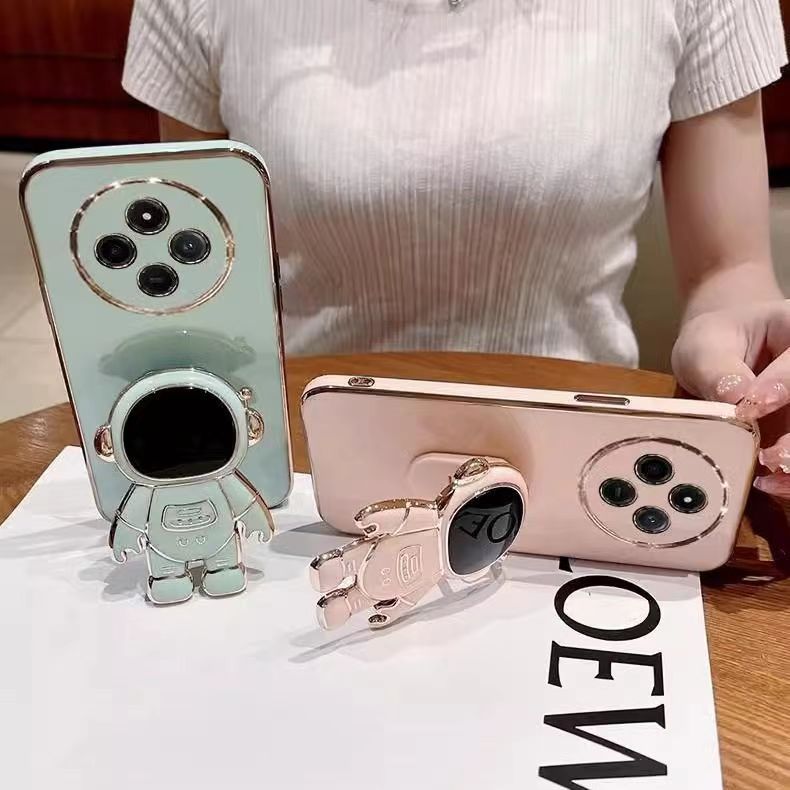 Phone Case for Xiaomi Redmi 14C 6.88" Case Silicone TPU Plating Cover Cute Astronaut Pattern Phone Case with Stand