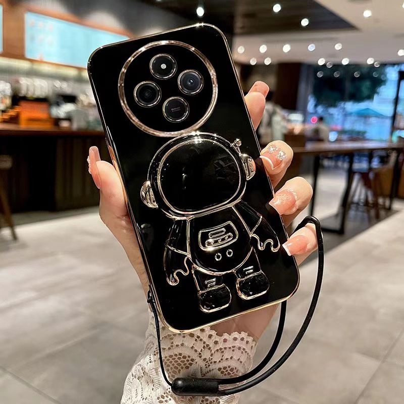 Phone Case for Xiaomi Redmi 14C 6.88" Case Silicone TPU Plating Cover Cute Astronaut Pattern Phone Case with Stand
