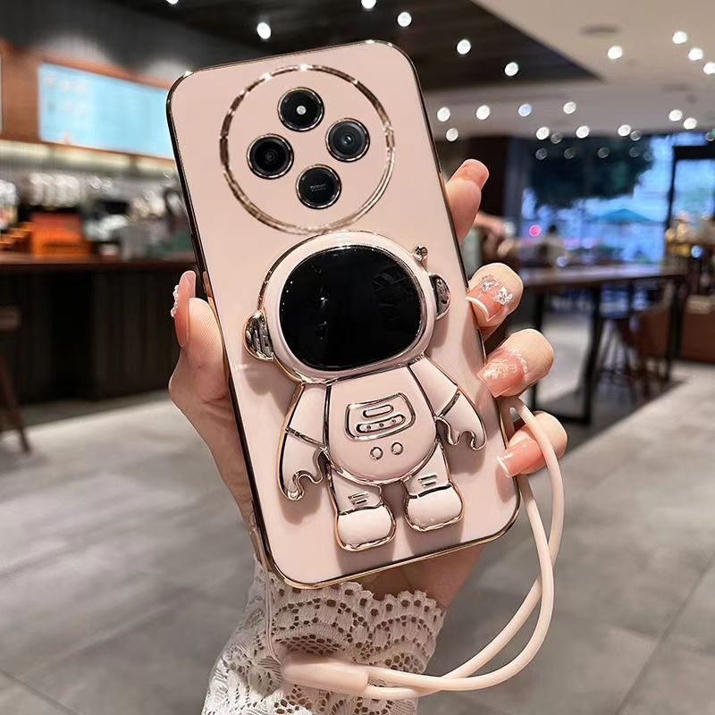 Phone Case for Xiaomi Redmi 14C 6.88" Case Silicone TPU Plating Cover Cute Astronaut Pattern Phone Case with Stand
