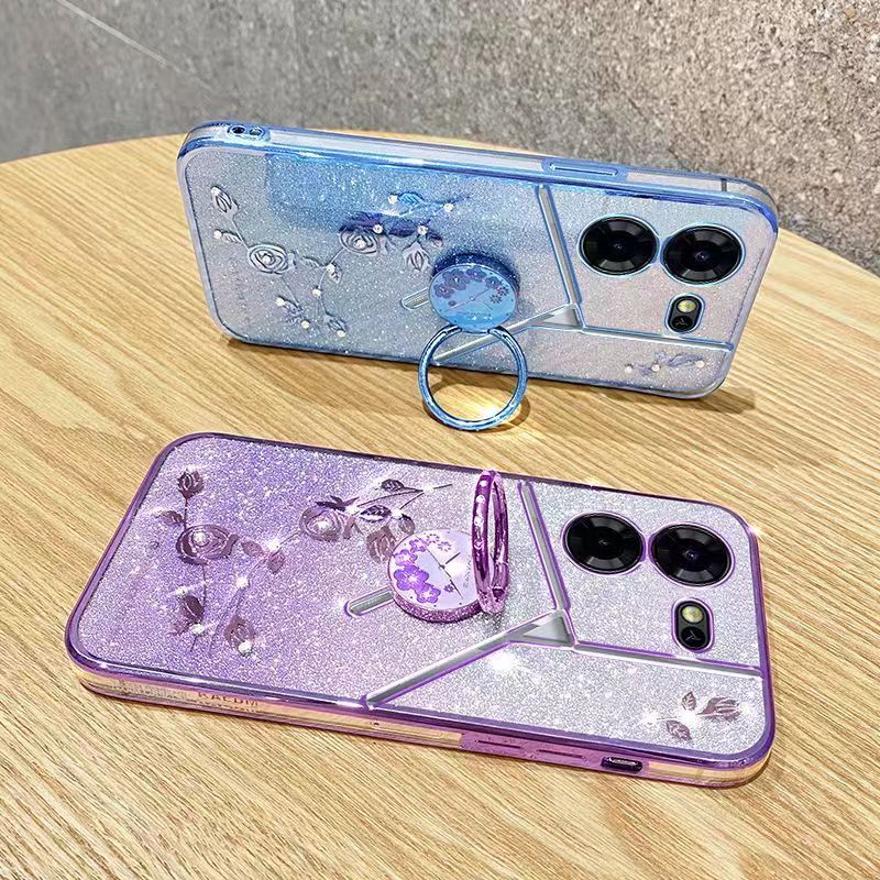 For Tecno Pova 5 6.78" 5G Phone Case Flash Women's and Girls Pink Flower Transparent Shock Protection Luxury Diamond Shining Phone Case Soft TPU