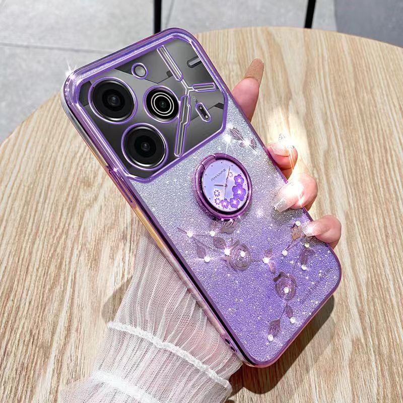 For Tecno Pova 6 Pro 6.78" 5G Phone Case Flash Women's and Girls Pink Flower Transparent Shock Protection Luxury Diamond Shining Phone Case Soft TPU