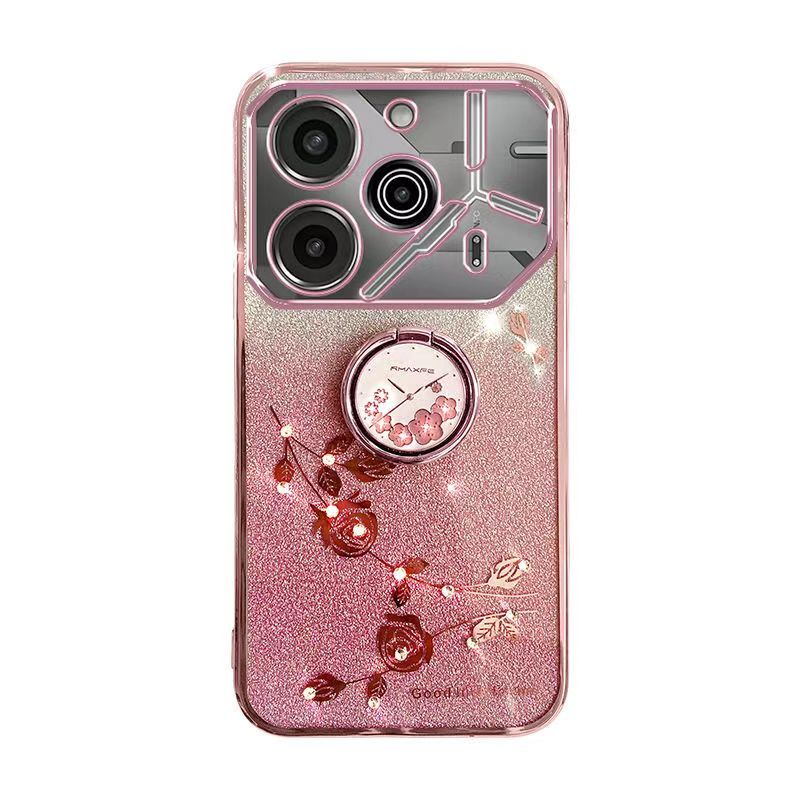 For Tecno Pova 6 Pro 6.78" 5G Phone Case Flash Women's and Girls Pink Flower Transparent Shock Protection Luxury Diamond Shining Phone Case Soft TPU