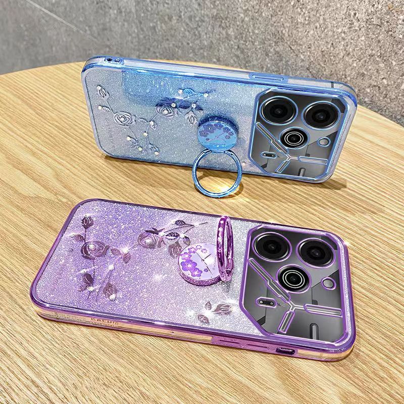 For Tecno Pova 6 Pro 6.78" 5G Phone Case Flash Women's and Girls Pink Flower Transparent Shock Protection Luxury Diamond Shining Phone Case Soft TPU