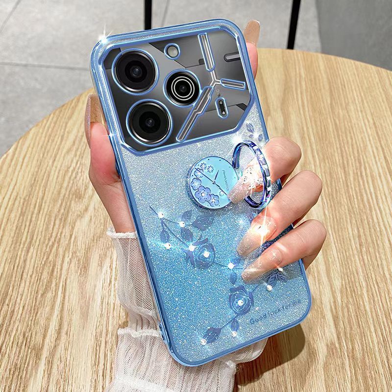For Tecno Pova 6 Pro 6.78" 5G Phone Case Flash Women's and Girls Pink Flower Transparent Shock Protection Luxury Diamond Shining Phone Case Soft TPU