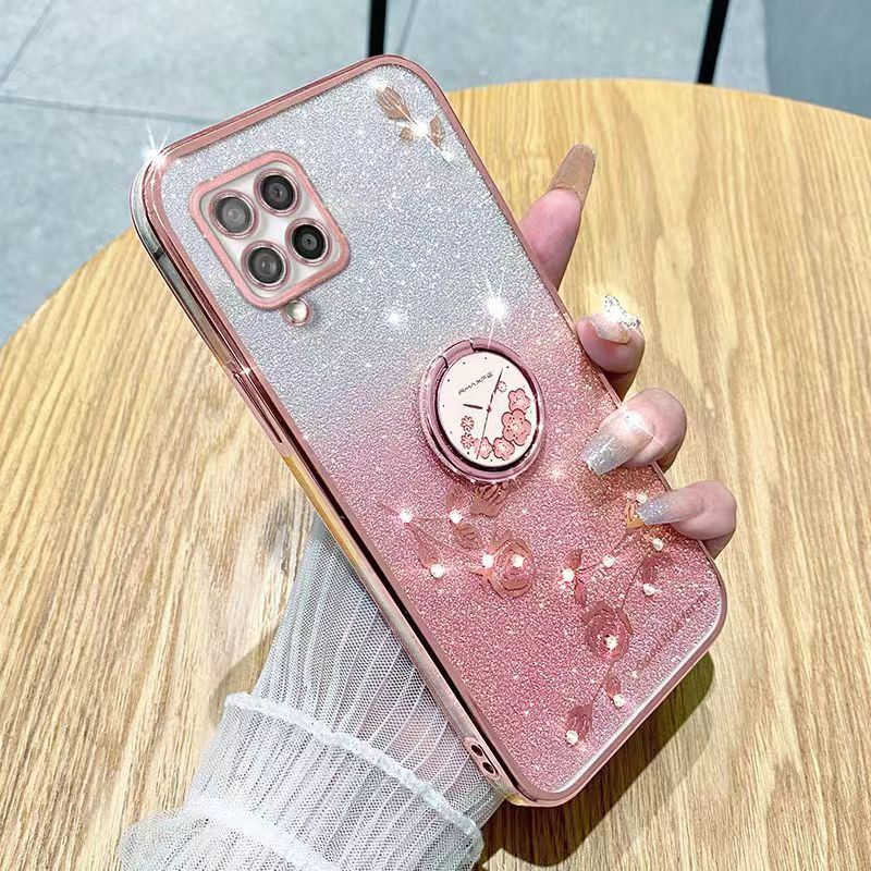 For Samsung Galaxy A42 5G Phone Case Flash Women's and Girls Pink Flower Transparent Shock Protection Luxury Diamond Shining Phone Case Soft TPU