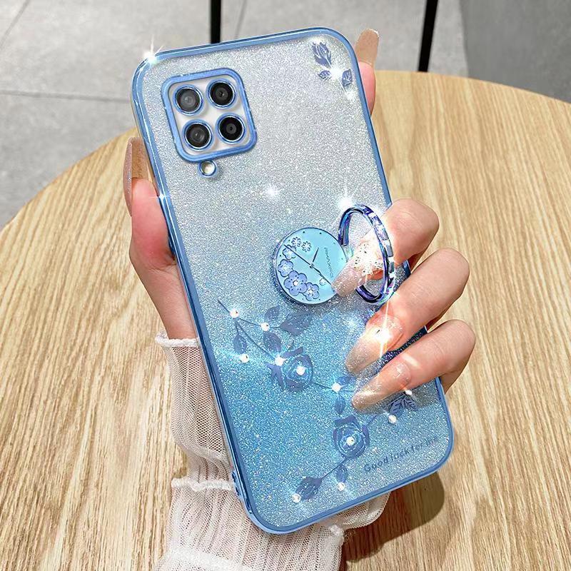 For Samsung Galaxy A42 5G Phone Case Flash Women's and Girls Pink Flower Transparent Shock Protection Luxury Diamond Shining Phone Case Soft TPU