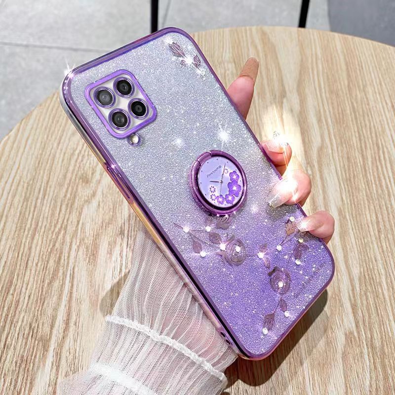For Samsung Galaxy A42 5G Phone Case Flash Women's and Girls Pink Flower Transparent Shock Protection Luxury Diamond Shining Phone Case Soft TPU