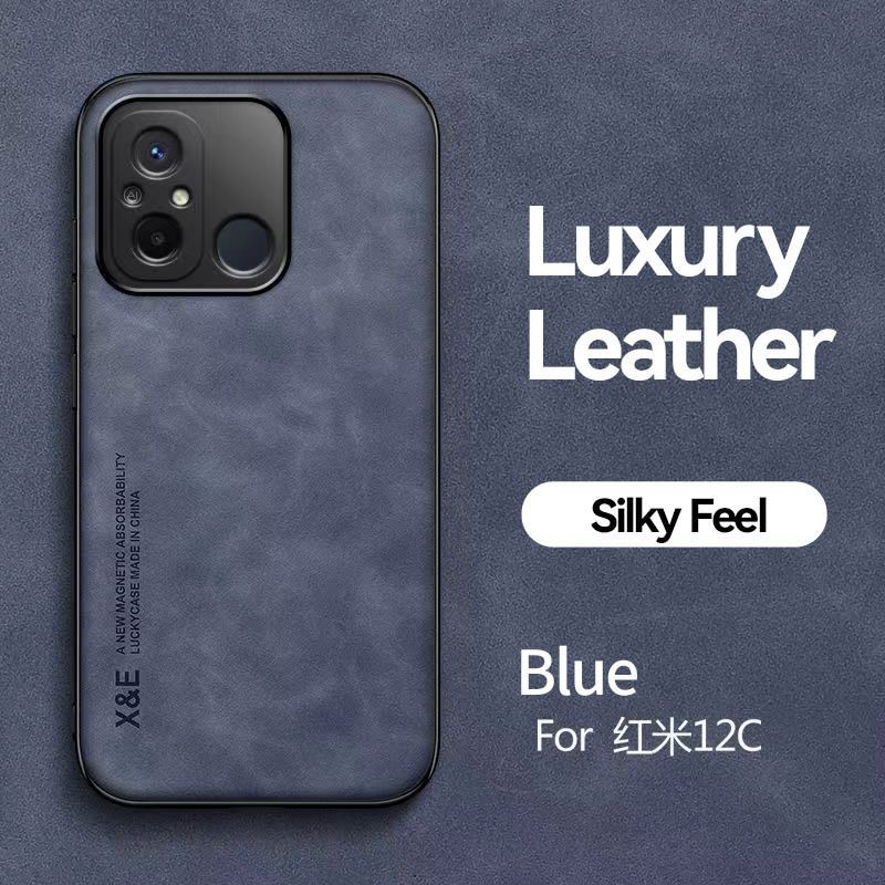 Business Luxury Sheepskin Pattern Leather Invisible Car Mounted Magnetic Phone Case For Xiaomi Redmi 12C 4G Shockproof Protective Case