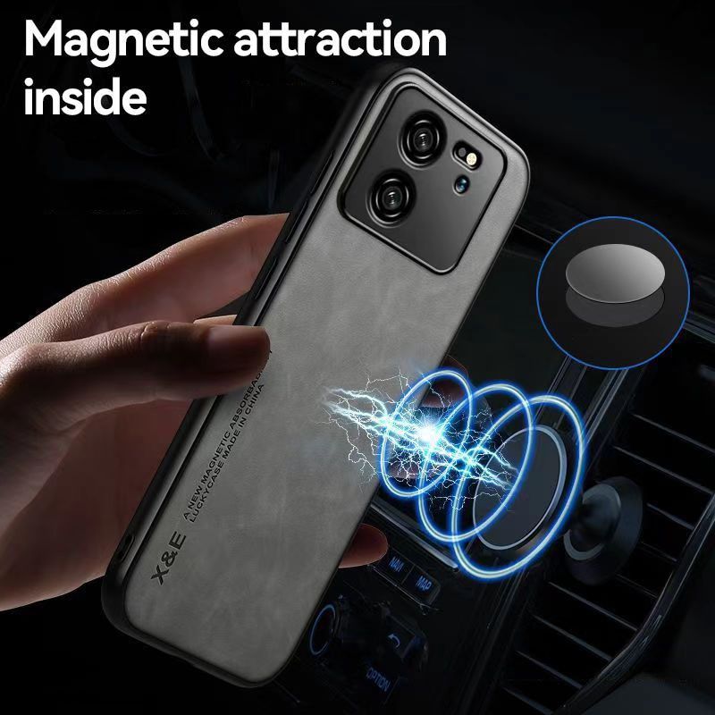 Business Luxury Sheepskin Pattern Leather Invisible Car Mounted Magnetic Phone Case For XiaoMi 13T 5G/13T Pro 5G/Xiaomi Redmi K60 Ultra Shockproof Protective Case