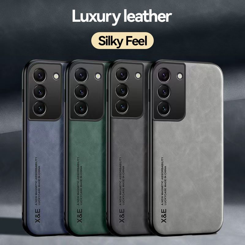 Business Luxury Sheepskin Pattern Leather Invisible Car Mounted Magnetic Phone Case For Samsung Galaxy S22 Shockproof Protective Case