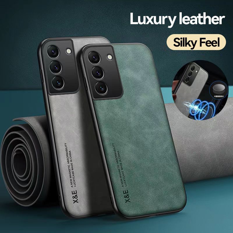 Business Luxury Sheepskin Pattern Leather Invisible Car Mounted Magnetic Phone Case For Samsung Galaxy S22 Shockproof Protective Case