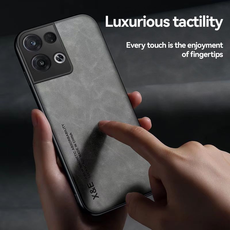 Business Luxury Sheepskin Pattern Leather Invisible Car Mounted Magnetic Phone Case For OPPO Reno 8 5G Shockproof Protective Case