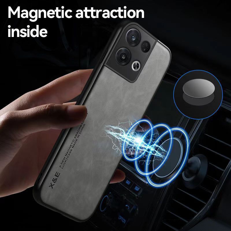 Business Luxury Sheepskin Pattern Leather Invisible Car Mounted Magnetic Phone Case For OPPO Reno 8 5G Shockproof Protective Case