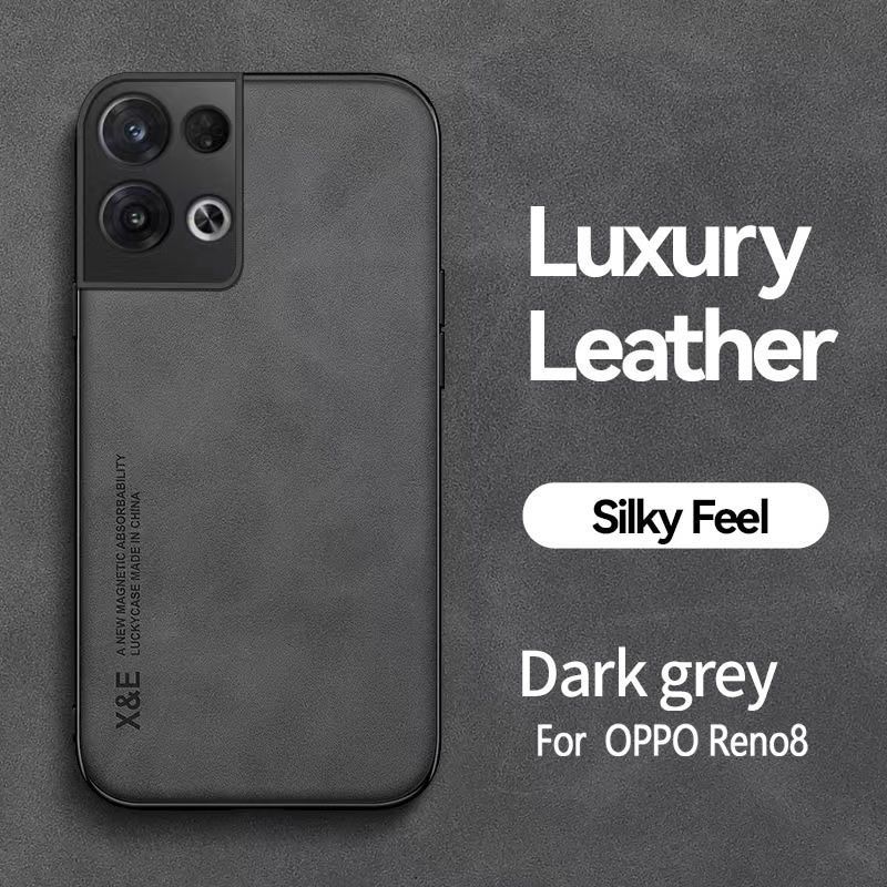 Business Luxury Sheepskin Pattern Leather Invisible Car Mounted Magnetic Phone Case For OPPO Reno 8 5G Shockproof Protective Case