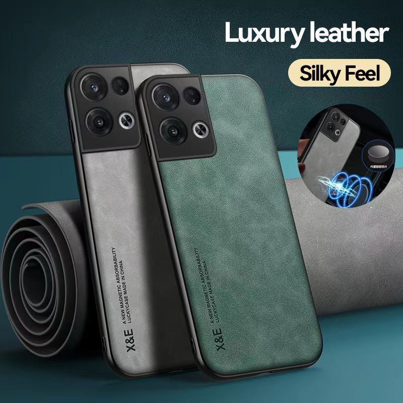 Business Luxury Sheepskin Pattern Leather Invisible Car Mounted Magnetic Phone Case For OPPO Reno 8 5G Shockproof Protective Case