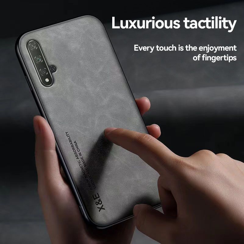 Business Luxury Sheepskin Pattern Leather Invisible Car Mounted Magnetic Phone Case For Huawei Nova 5/Nova 5 Pro Shockproof Protective Case