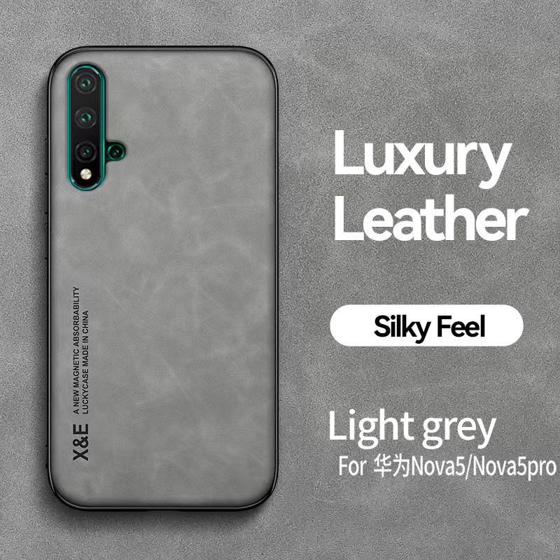 Business Luxury Sheepskin Pattern Leather Invisible Car Mounted Magnetic Phone Case For Huawei Nova 5/Nova 5 Pro Shockproof Protective Case