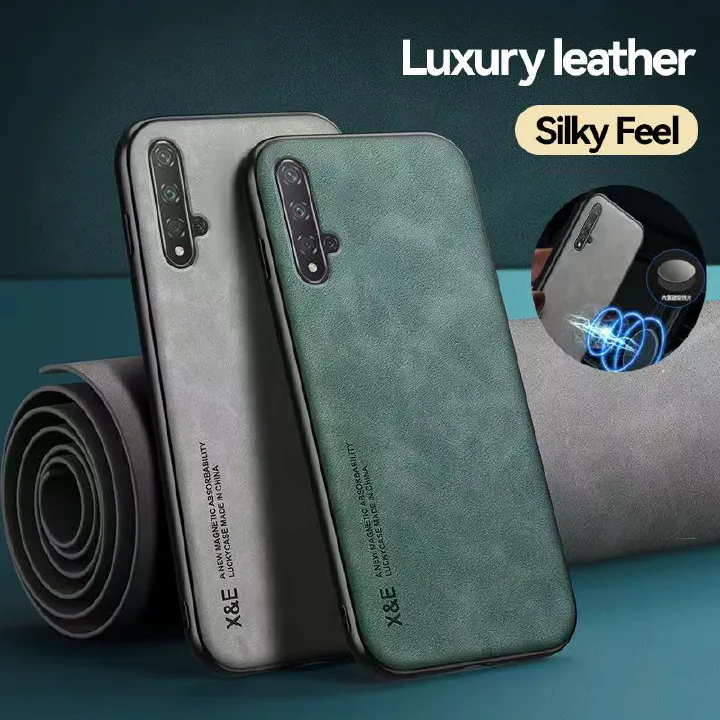 Business Luxury Sheepskin Pattern Leather Invisible Car Mounted Magnetic Phone Case For Huawei Nova 5/Nova 5 Pro Shockproof Protective Case