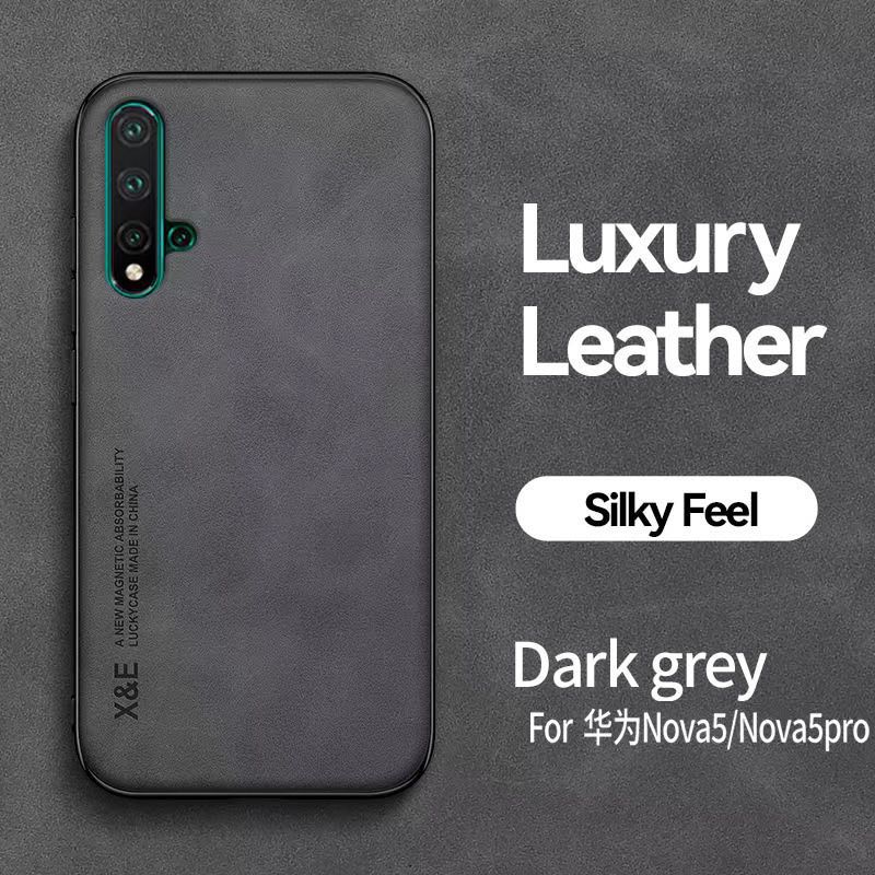 Business Luxury Sheepskin Pattern Leather Invisible Car Mounted Magnetic Phone Case For Huawei Nova 5/Nova 5 Pro Shockproof Protective Case