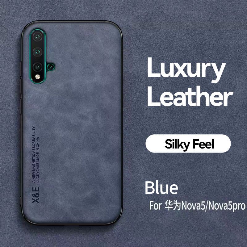 Business Luxury Sheepskin Pattern Leather Invisible Car Mounted Magnetic Phone Case For Huawei Nova 5/Nova 5 Pro Shockproof Protective Case