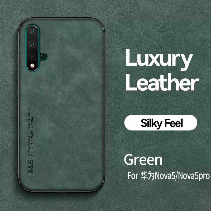 Business Luxury Sheepskin Pattern Leather Invisible Car Mounted Magnetic Phone Case For Huawei Nova 5/Nova 5 Pro Shockproof Protective Case