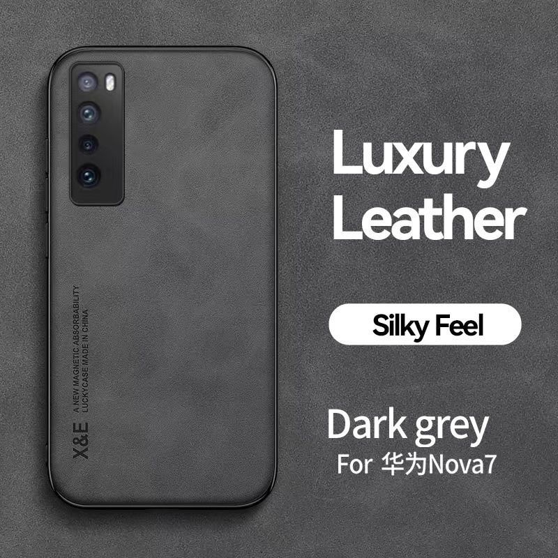 Business Luxury Sheepskin Pattern Leather Invisible Car Mounted Magnetic Phone Case For Huawei Nova 7 Shockproof Protective Case