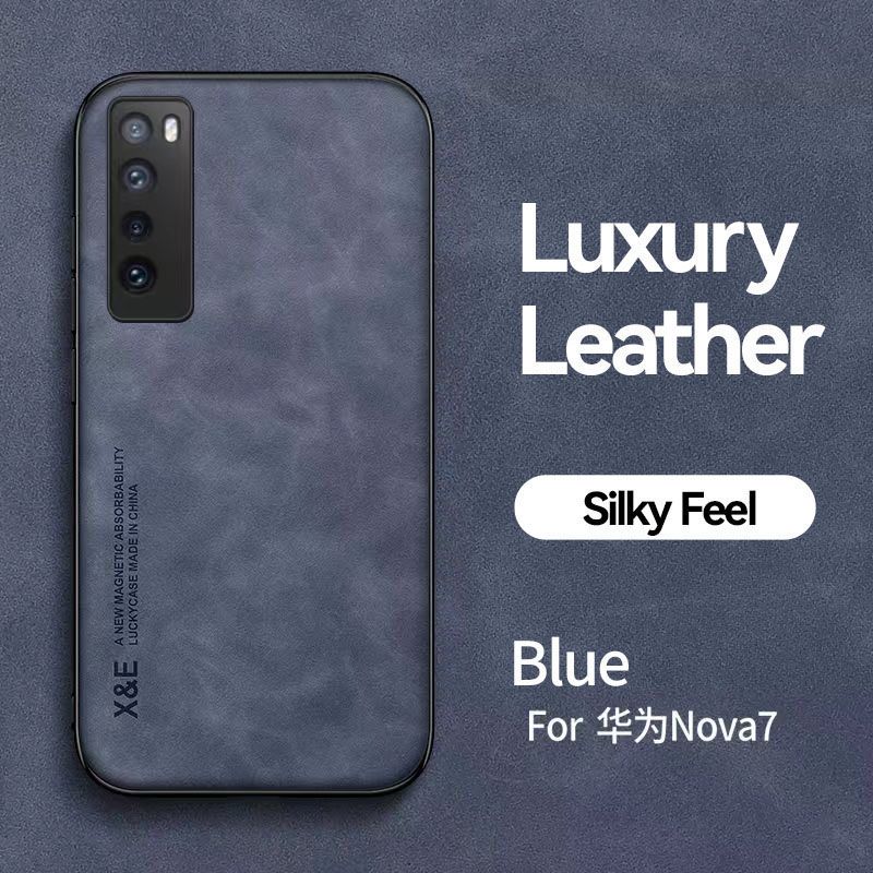 Business Luxury Sheepskin Pattern Leather Invisible Car Mounted Magnetic Phone Case For Huawei Nova 7 Shockproof Protective Case