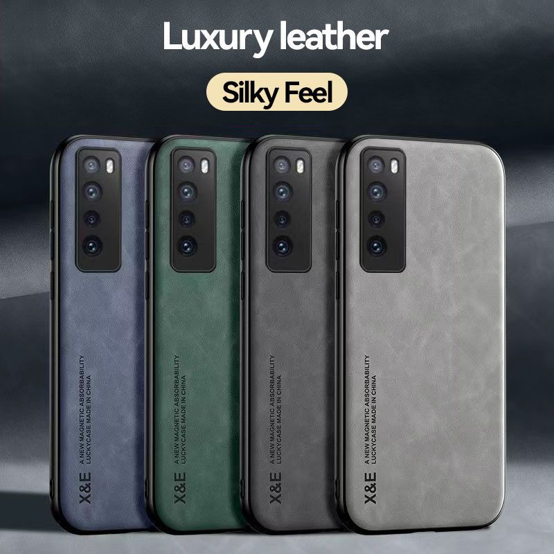 Business Luxury Sheepskin Pattern Leather Invisible Car Mounted Magnetic Phone Case For Huawei Nova 7 Shockproof Protective Case