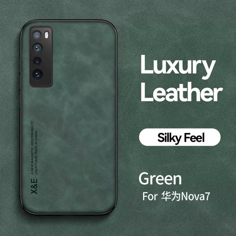 Business Luxury Sheepskin Pattern Leather Invisible Car Mounted Magnetic Phone Case For Huawei Nova 7 Shockproof Protective Case