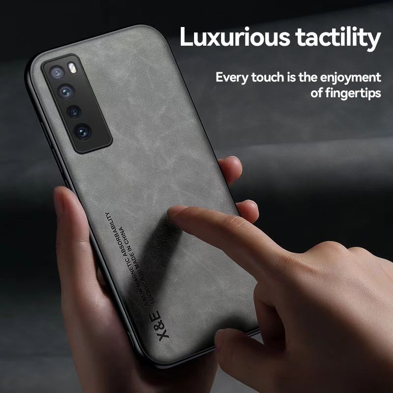 Business Luxury Sheepskin Pattern Leather Invisible Car Mounted Magnetic Phone Case For Huawei Nova 7 Shockproof Protective Case