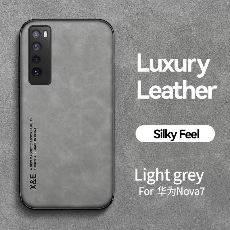 Business Luxury Sheepskin Pattern Leather Invisible Car Mounted Magnetic Phone Case For Huawei Nova 7 Shockproof Protective Case